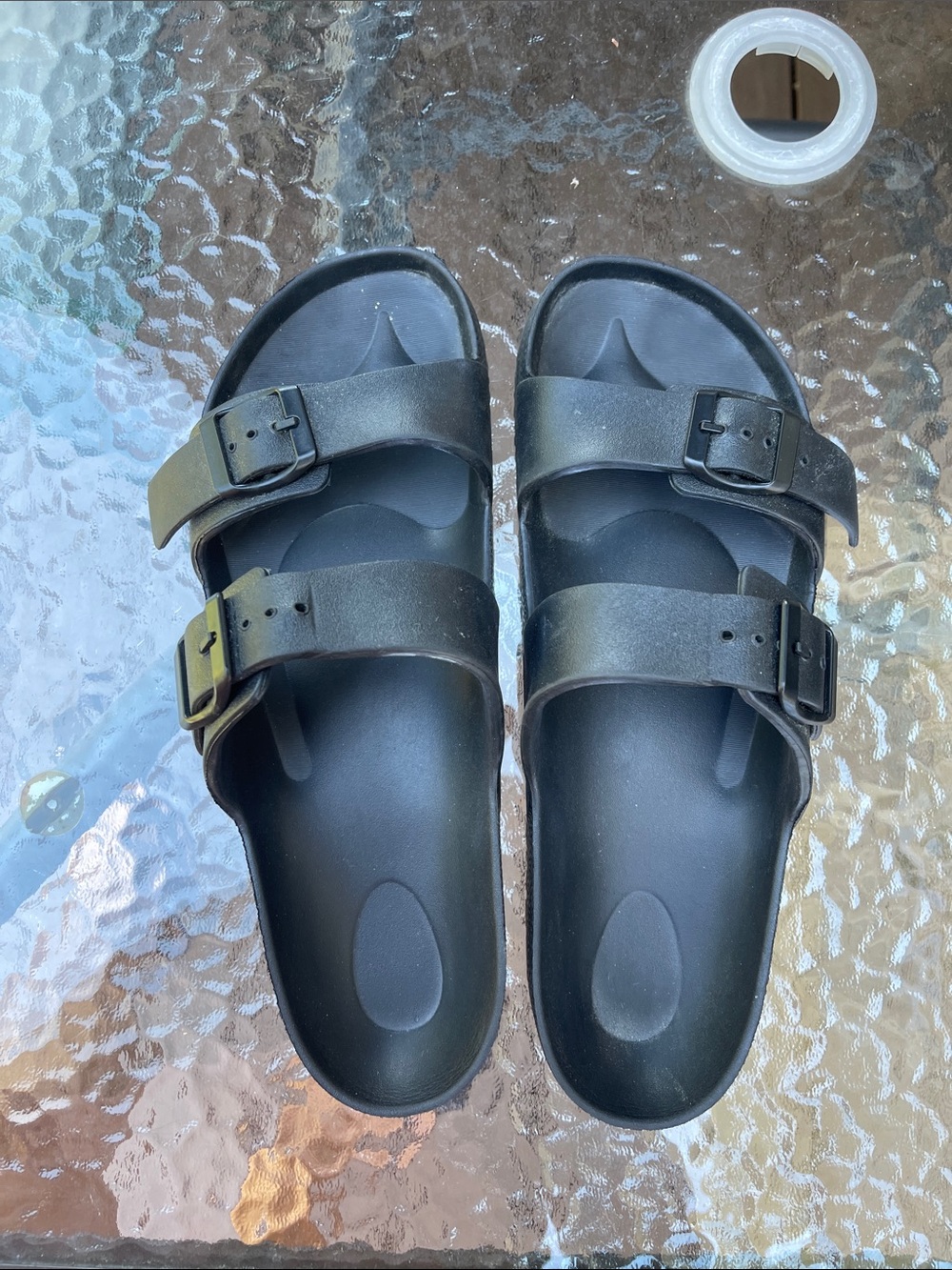 Shade & Shore Black Double Buckle Slide Sandals